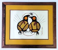 Frontal view of framed lithographic print showing entire artwork and wood frame.