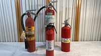 Front view showing the four fire extinguishers arranged left to right with the largest next to the smallest