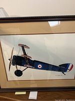 Framed painting of a Sopwith Triplane airplane showing detailed illustration and colors.
