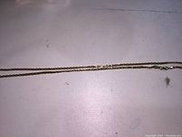 Full length photo of the gold chain showing its length and thinness.