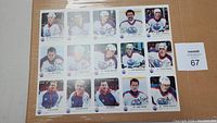 Full uncut sheet of Edmonton Oilers team cards from 1986/87 Old Dutch series.