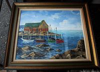 Frontal view of the framed painting showing entire image and frame