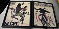 Photo showing pair of framed Art Deco posters by Paul Colin titled 'BAL NEGRE' and 'BAL FLEURI' in black frames, size approximately 16" x 12" each.