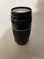 Front view of Canon EF 75-300mm f/4-5.6 zoom lens, showing lens glass and front barrel markings.