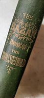 Spine of the book showing title embossed in gold on green cloth: 'The Bazar Book of The Household'