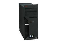 Front view of black IBM Lenovo ThinkCentre M55 desktop computer tower showing front USB ports and audio jacks.