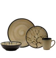 Full set showing dinner plate, salad plate with cracked pattern, bowl, and mug with gradient glaze.