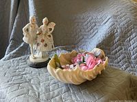 Photo showing a Mid Century Lennox decorative bowl and a porcelain figurine statue of Marie Antoinette and Louis XVI