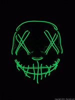 LED zombie mask glowing green with stitched mouth and X eyes