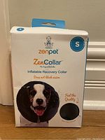Front packaging of Zenpet ZenCollar Inflatable Pet Recovery Collar size small showing product image and branding.