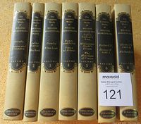 7 volumes of The Complete Works of William Shakespeare with spines showing titles, volume numbers, and Stratford Edition label.