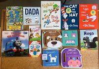 Books arranged flat showing cover titles and art including Dr. Seuss books and others.