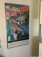 Full view of framed poster on wall