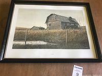 Framed art print by Len Gibbs showing a rustic barn farm scene, super-realism style.