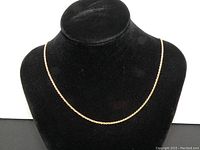 Front view of the gold rope chain displayed on a black bust stand.