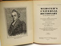 Open interior showing title page and portrait engraving of Noah Webster