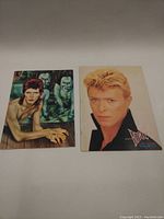 Two tour guides side by side: left is a colorful Bowie artwork from Diamond Dogs, right is a photo of Bowie from Serious Moonlight.