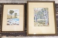 Pair of framed watercolour paintings showing the full lot with frames and matting, highlighting overall condition and presentation.