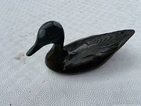 Oblique left-side view showing patina and feather details on bronze duck figurine