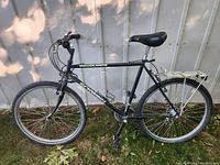 Side view of the full Schwinn Woodlands bicycle showing frame, tires, seat, handlebars, and rear rack.