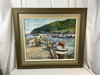 Full front view of oil painting in frame