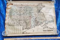 Full view of the antique map showing Massachusetts, Connecticut, Rhode Island with edge wear and stains
