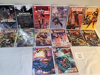 Photo showing full lot of 14 DC Comics comic books, including Batman White Knight series, The Terrifics series, and Superman comics.