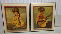 Pair of framed Marcel Dyf paintings showing the gypsy girl and the boy with guitar.