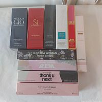 Ten boxed travel sprays including Armani, Tom Ford, Juicy Couture, Ferragamo, Ariana Grande and Narciso Rodriguez