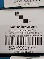 Box labeling showing compatibility with BMW E39 535 540i/M5 and E34 models with part number SAFXX1YYY and branding from bimmian.com.
