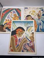 Three vintage 1938 watercolor menus from the S.S. Mariposa cruise ship with Hawaiian and Tiki themed artwork by Frank Mcintosh