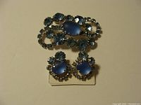 Photo of brooch and earrings showing overall design and condition