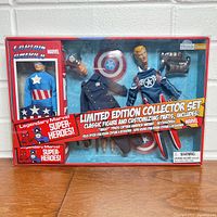 Front view of the sealed Limited Edition Marvel Captain America MEGO Super Hero Action Figure Collector Set with visible contents and packaging.
