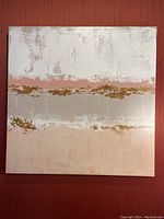 Front view of Pink Abstract 32x32 inch gallery-wrapped print showing light pink, beige, white, and gold horizontal layers.