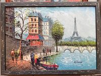 Watercolor and pastel painting of Paris with Eiffel Tower, signed by A. Lousier