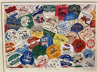 Close-up of "OC Beach Tags" watercolor giclee signed and numbered 124/250 showing detailed colored beach tags of Ocean City, NJ.