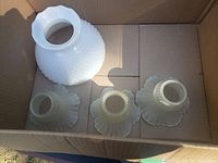Four assorted glass lamp shades in cardboard box.