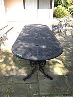 Front overhead view of entire table on stone patio