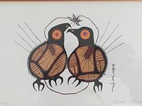 Close-up image of the lithograph artwork showing two stylized birds facing each other and a butterfly above.