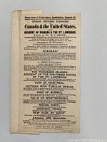 Photo of an 1854 antique broadsheet flier advertising a grand moving diorama of Canadian and US landmarks.