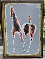 Full view of framed print showing two abstract horses