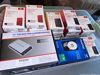 Overview of Seagate Backup Plus Slim boxes, Seagate Expansion, enclosure, and WD Desktop HDD