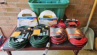 Overview of six new extension cords on table