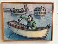 Front view of painting in wood frame showing entire composition