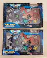 Two unopened Star Trek Micro Machines Limited Edition Collector's Sets from 1993, each containing 16 miniature Star Trek ships in original packaging with visible wear.