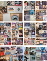 Collage of numerous vinyl LP album covers laid out on floor showing full lot selection