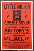 Little Milton blues concert poster with red background, black text, and black-and-white photo of Little Milton