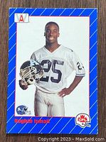 1991 Raghib Ismail football card, good condition, blue border, player in uniform holding helmet