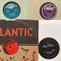 Four labeled records laid out: REO 8522, Capitol Criterion 10003, Atlantic label, Atco-461