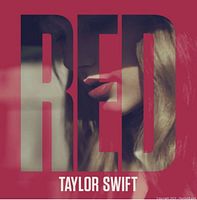 Front cover artwork of Taylor Swift RED album showing an artistic close-up of Taylor Swift's face through 'RED' text overlay on red background.
